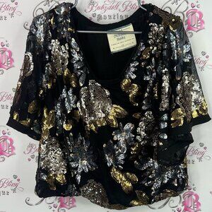 California moonrise top embroidered fully sequins Black Sequin Floral Blouse